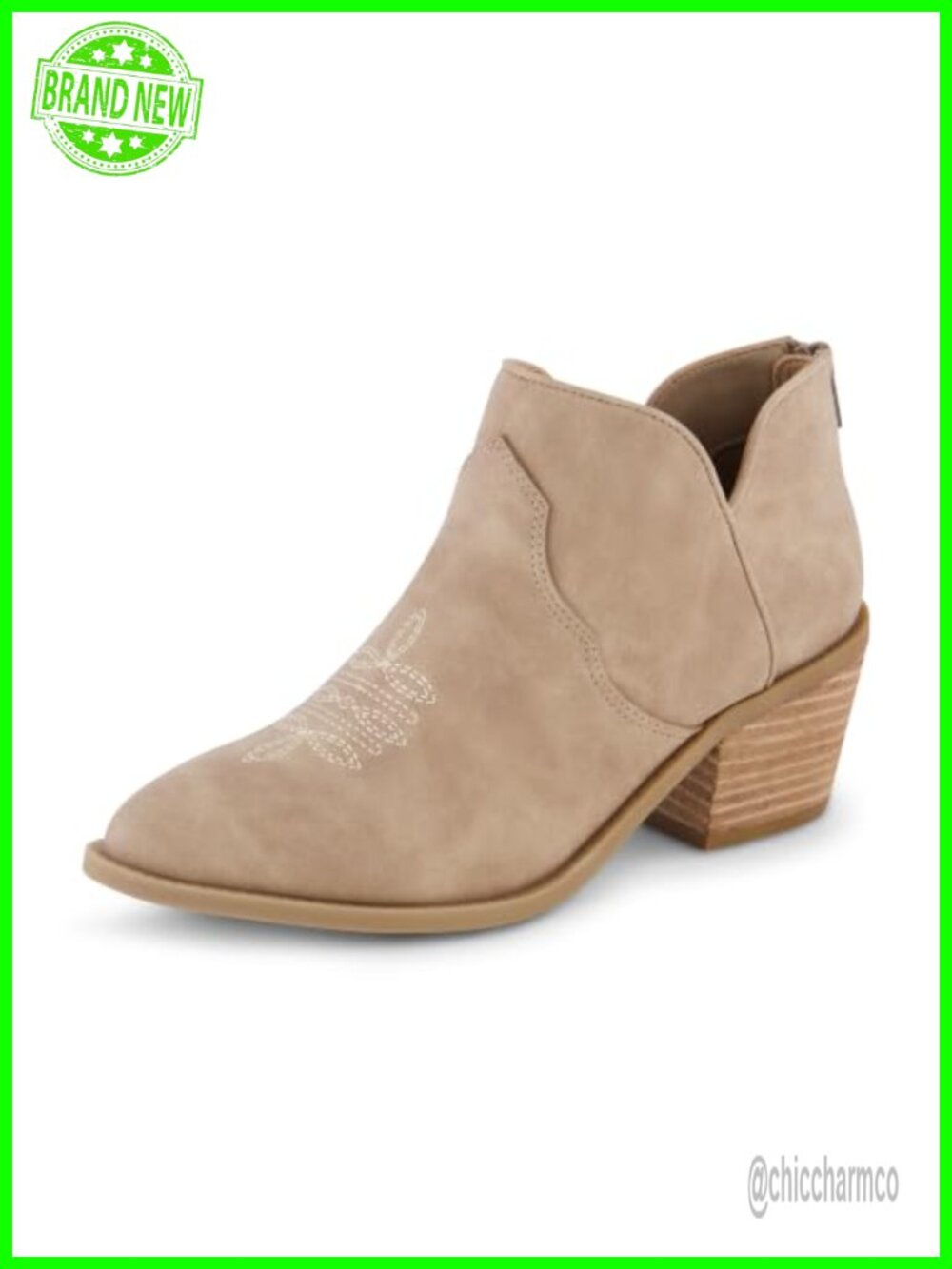 Faux Leather Pointed Toe Western Ankle Booties with Block Heel